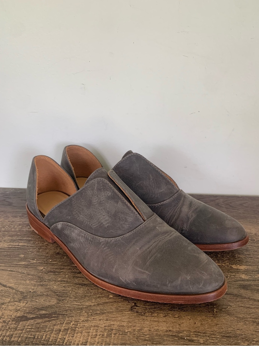 NISOLO D'orsay Emma Oxford Flats Distressed Leather Shoes Women's Sz 9.5 Gray